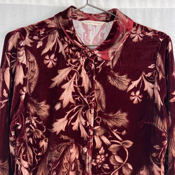 Soft Surroundings Top Women Small Icon Silk Velvet Poets Tunic Shirt Fall Floral - Picture 2 of 6
